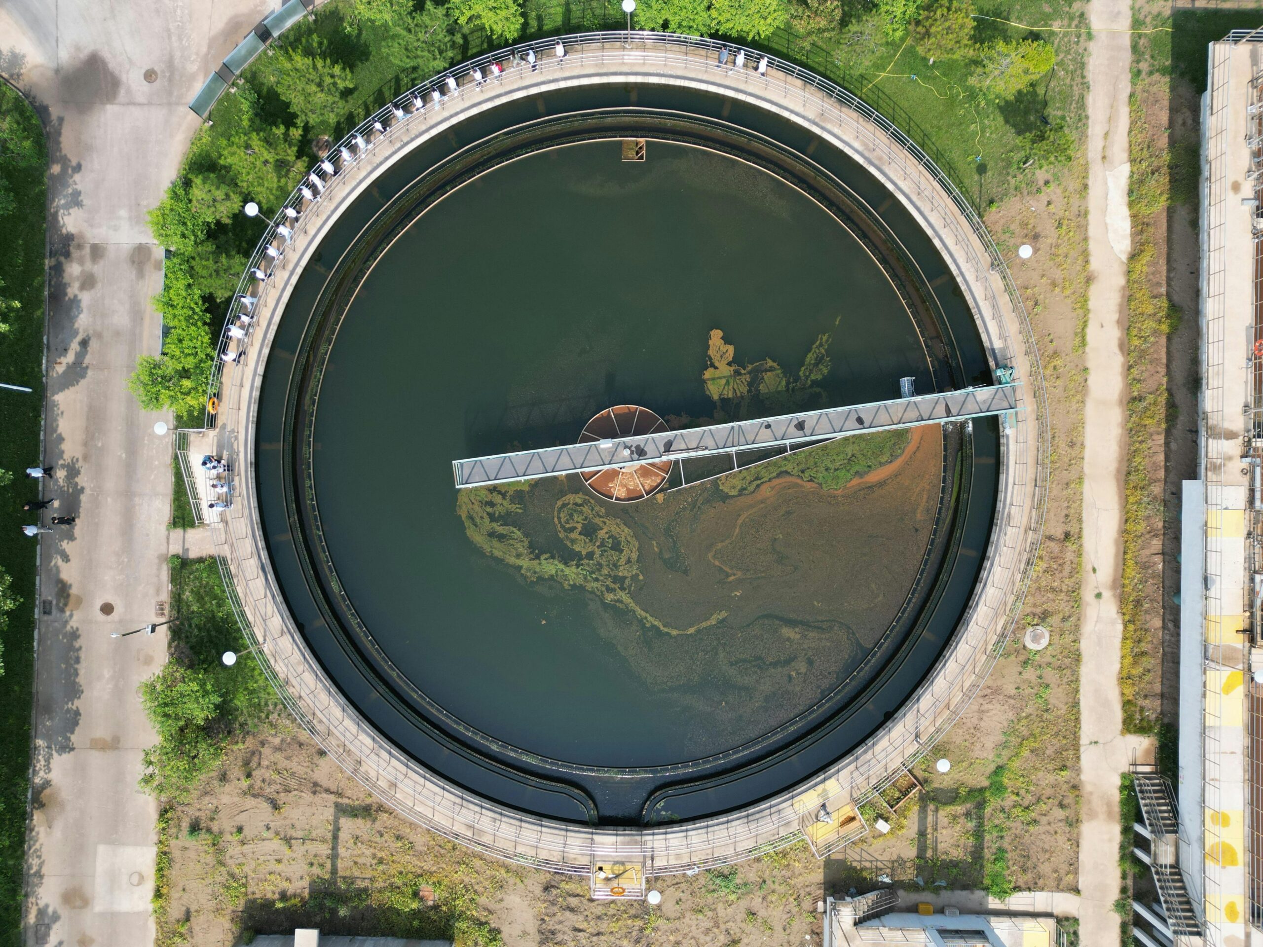 Circular water treatment structure in Langfang, China from above, showcasing its design.